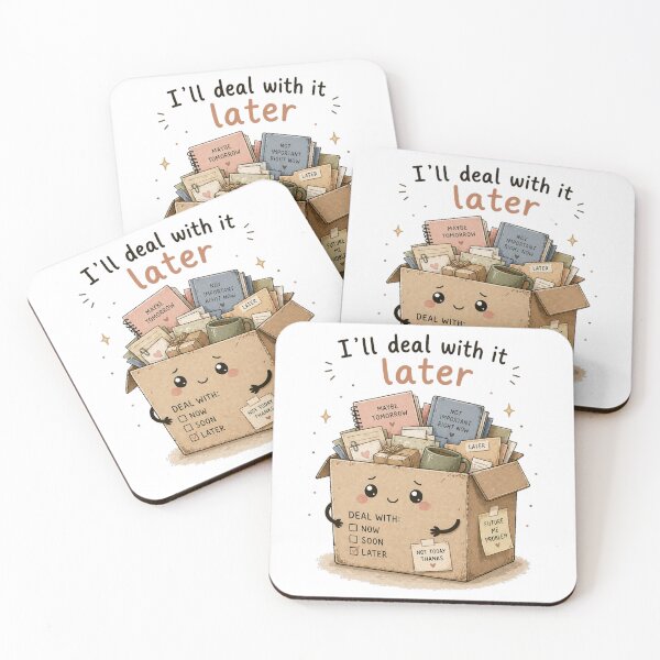 Item preview, I’ll Deal With It Later – Procrastination Humor Cute Box Design designed and sold by InkWanderStudio.