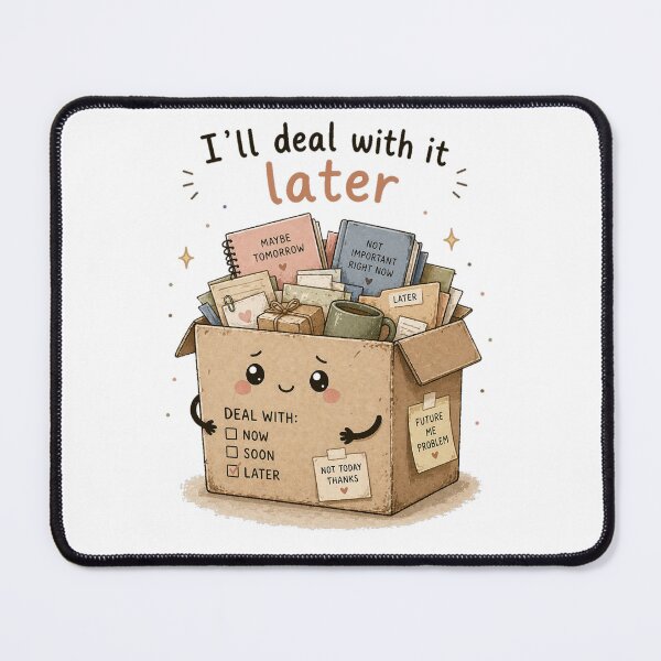 Item preview, I’ll Deal With It Later – Procrastination Humor Cute Box Design designed and sold by InkWanderStudio.