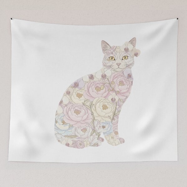Item preview, Floral Silhouette Feline in Pastel designed and sold by VibranPalette.