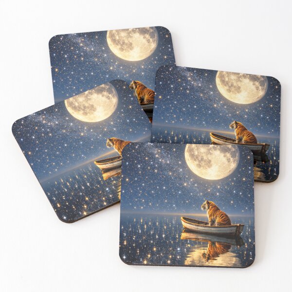 Item preview, Tiger Boat Full Moon Starry Ocean Fantasy Film Poster designed and sold by Cine8.