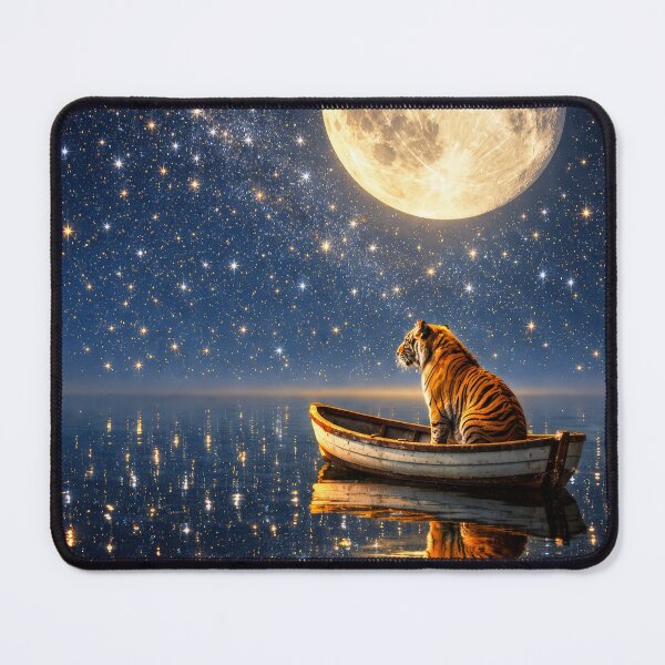 Item preview, Tiger Boat Full Moon Starry Ocean Fantasy Film Poster designed and sold by Cine8.