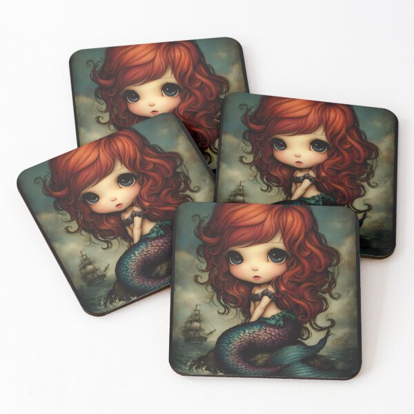 Item preview, Grimm Chibi Little Mermaid on Rock – Dark Ocean Fairytale Gothic Art designed and sold by InkAndGloom.