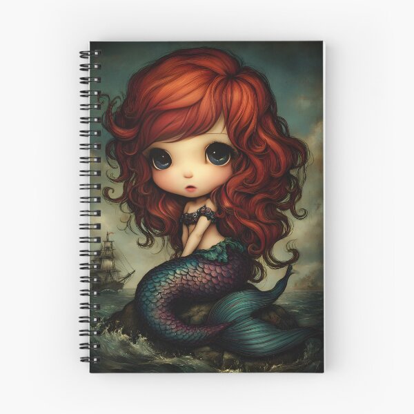 Item preview, Grimm Chibi Little Mermaid on Rock – Dark Ocean Fairytale Gothic Art designed and sold by InkAndGloom.