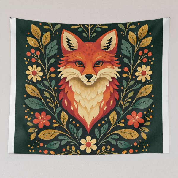 Item preview, Folk Art Fox Floral Illustration Boho Nature Design designed and sold by Gold Turtle  Lina.