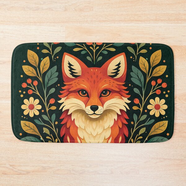 Item preview, Folk Art Fox Floral Illustration Boho Nature Design designed and sold by Gold Turtle  Lina.
