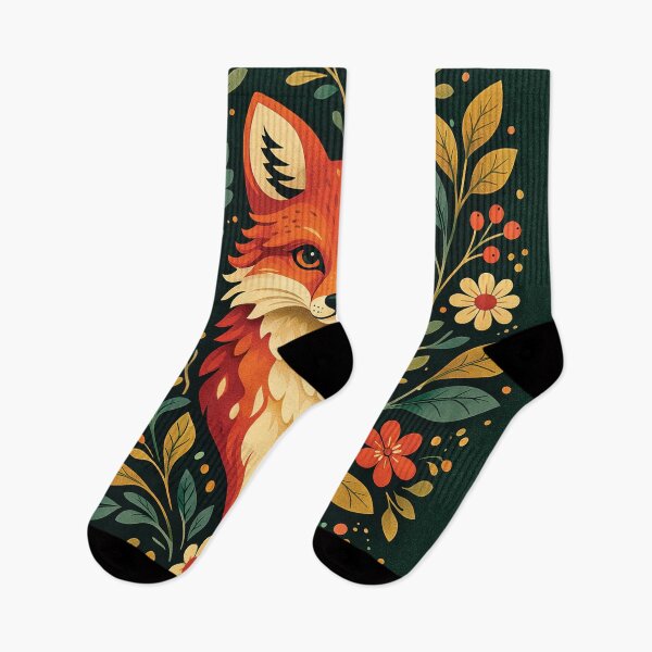 Item preview, Folk Art Fox Floral Illustration Boho Nature Design designed and sold by Gold Turtle  Lina.