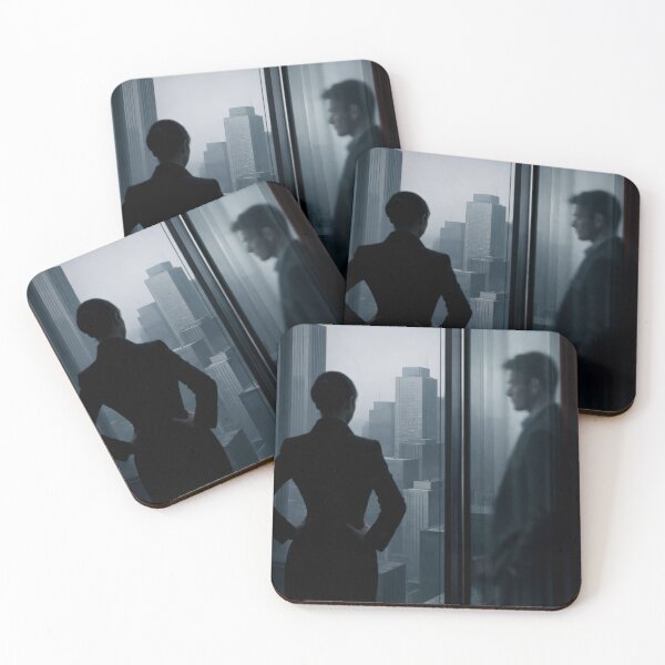 Item preview, Woman Silhouette Foggy City Window Dark Thriller Poster designed and sold by Cine8.
