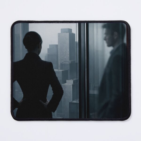 Item preview, Woman Silhouette Foggy City Window Dark Thriller Poster designed and sold by Cine8.