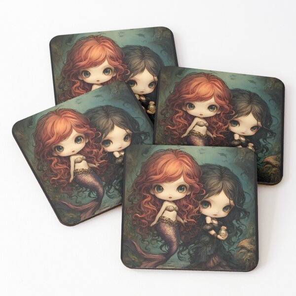 Item preview, Grimm Chibi Little Mermaid and Sea Witch – Dark Ocean Deal Fairytale Art designed and sold by InkAndGloom.