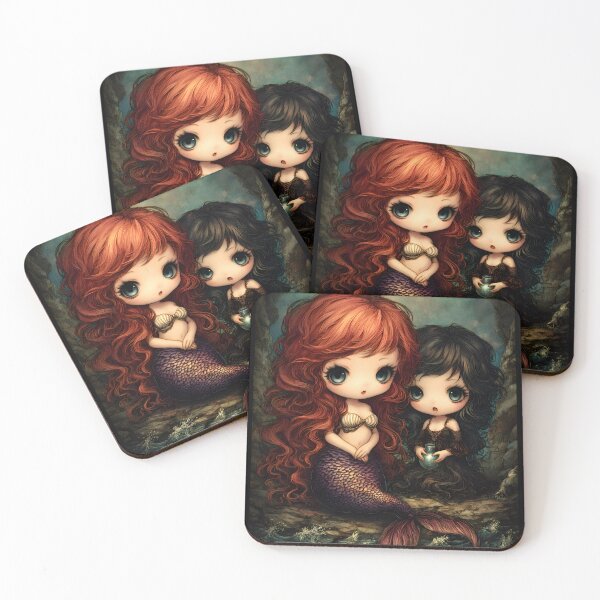 Item preview, Grimm Chibi Little Mermaid and Sea Witch – Dark Ocean Deal Fairytale Art designed and sold by InkAndGloom.