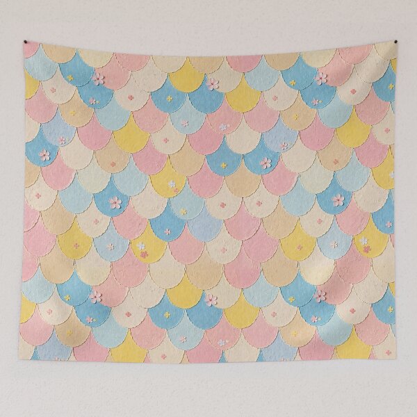 Item preview, Pastel Fish Scales & Paper Flowers Pattern designed and sold by mittie101.