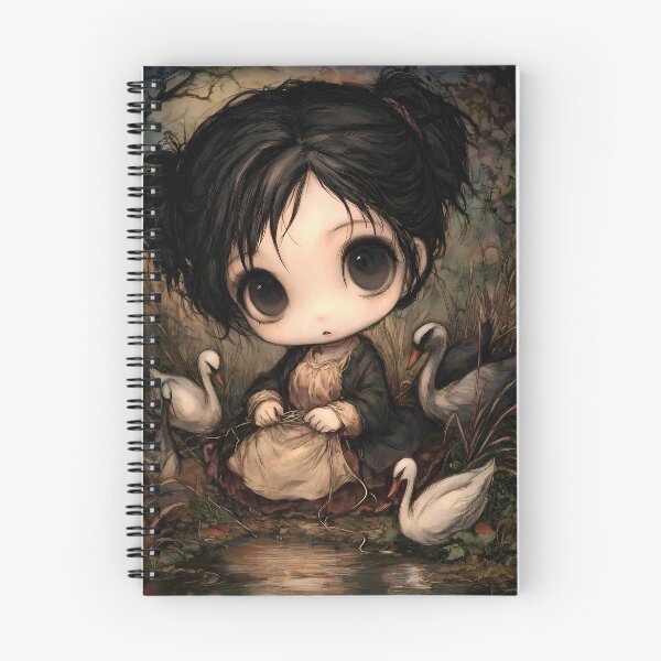 Item preview, Grimm Chibi Seven Swans – Enchanted Curse Fairytale Gothic Art designed and sold by InkAndGloom.
