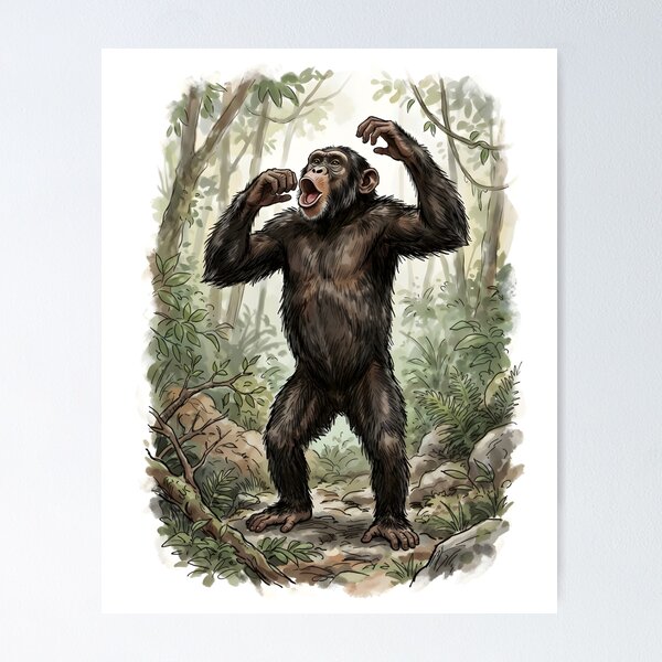 Item preview, Chimpanzee Pan Troglodytes Congo Africa Rainforest Illustration designed and sold by RubisLeaf.