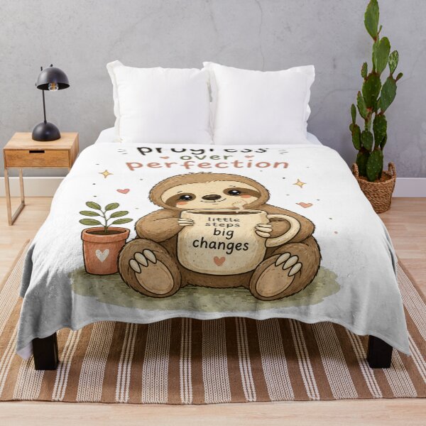 Item preview, Progress Over Perfection – Cute Sloth Motivational Cozy Design designed and sold by InkWanderStudio.