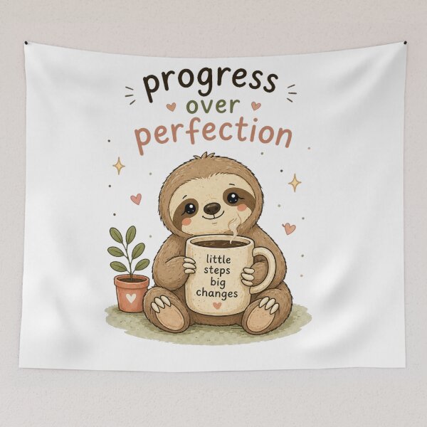 Item preview, Progress Over Perfection – Cute Sloth Motivational Cozy Design designed and sold by InkWanderStudio.