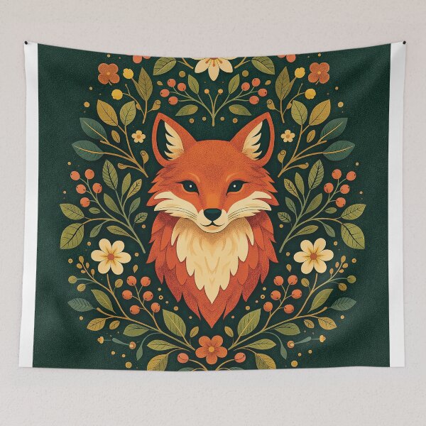 Item preview, Cute Fox with Flowers Scandinavian Folk Art Style designed and sold by Gold Turtle  Lina.