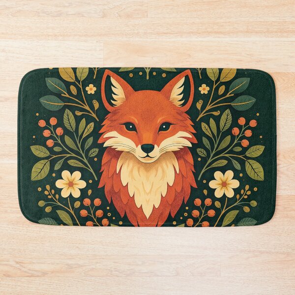 Item preview, Cute Fox with Flowers Scandinavian Folk Art Style designed and sold by Gold Turtle  Lina.
