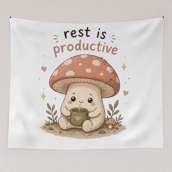 Item preview, Rest Is Productive – Cozy Mushroom Self Care Cute Design designed and sold by InkWanderStudio.