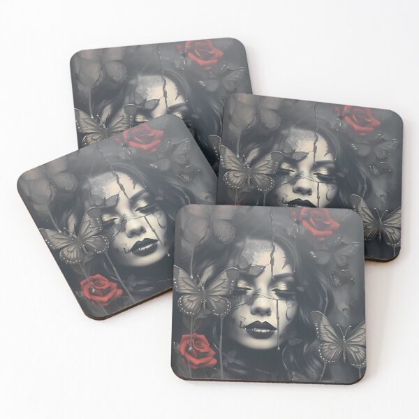 Item preview, Dark Gothic Woman with Butterflies and Roses – Moody Portrait designed and sold by Szpaku desart .