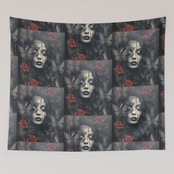 Item preview, Dark Gothic Woman with Butterflies and Roses – Moody Portrait designed and sold by Szpaku desart .