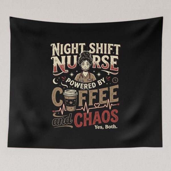 Item preview, Funny ICU Nurse – Powered by Coffee and Chaos Night Shift RN designed and sold by Im-Ara.