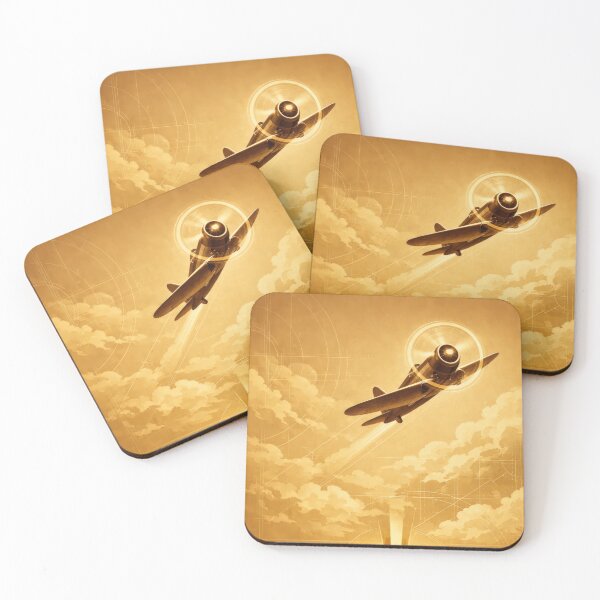 Item preview, Golden Art Deco Vintage Airplane City Skyline Poster designed and sold by Cine8.
