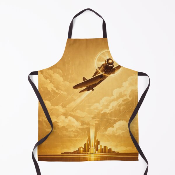 Item preview, Golden Art Deco Vintage Airplane City Skyline Poster designed and sold by Cine8.