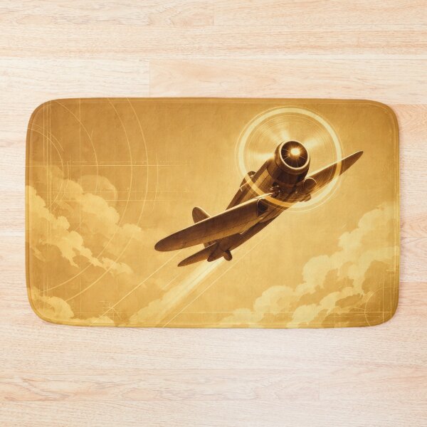 Item preview, Golden Art Deco Vintage Airplane City Skyline Poster designed and sold by Cine8.