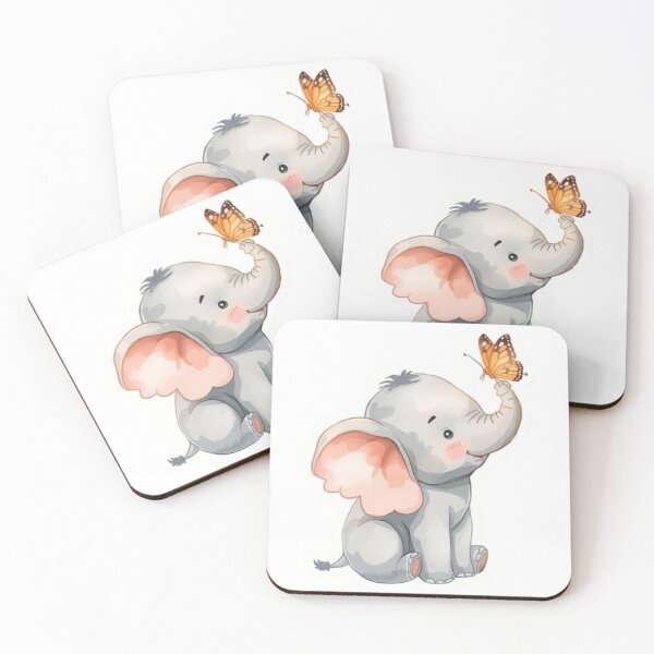 Item preview, Adorable Elephant Meets a Friend Butterfly - Kawaii Soft Tone designed and sold by DigitfanStudio.