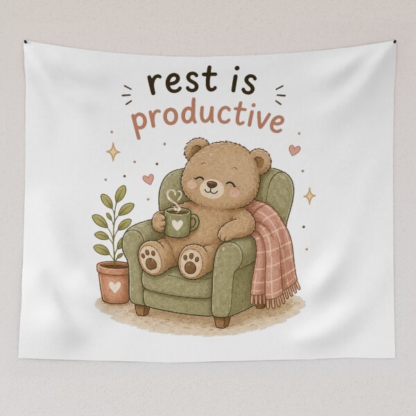 Item preview, Rest Is Productive – Cozy Teddy Bear Self Care Design designed and sold by InkWanderStudio.