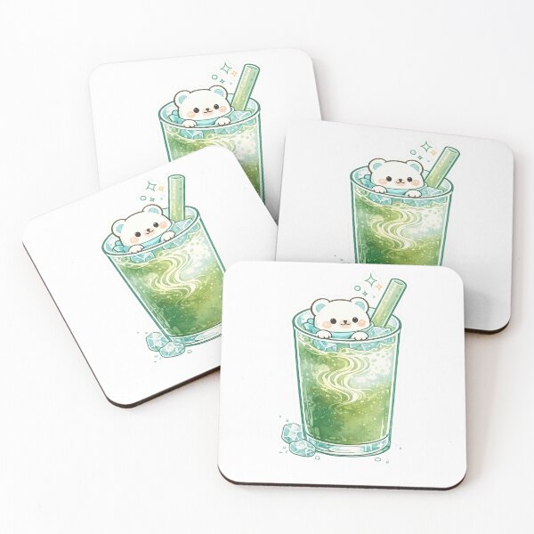 Item preview, Kawaii Matcha Polar Bear - Cute Iced Green Tea Latte Sticker Art designed and sold by BrewmarkStudio.