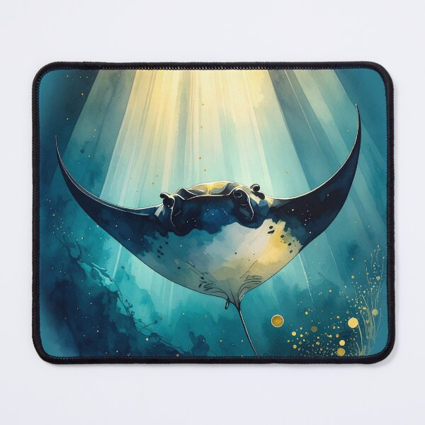 Item preview, Majestic watercolor manta ray ocean sunlight dramatic marine art print designed and sold by icemanphotos.