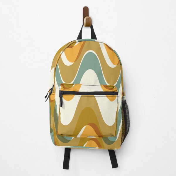 Item preview, Retro wave pattern - MCM mod geometric in teal blue, mustard yellow and earthy tones designed and sold by JMgraphic.