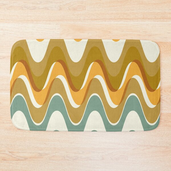 Item preview, Retro wave pattern - MCM mod geometric in teal blue, mustard yellow and earthy tones designed and sold by JMgraphic.