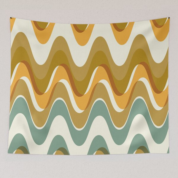 Item preview, Retro wave pattern - MCM mod geometric in teal blue, mustard yellow and earthy tones designed and sold by JMgraphic.