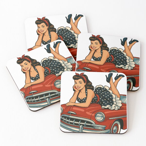 Item preview, Rockabilly pin-up on a vintage car in retro style designed and sold by Pineapple-Tree.