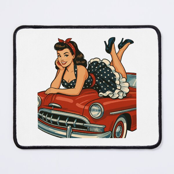 Item preview, Rockabilly pin-up on a vintage car in retro style designed and sold by Pineapple-Tree.