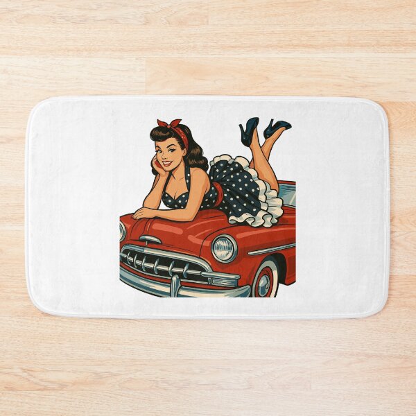Item preview, Rockabilly pin-up on a vintage car in retro style designed and sold by Pineapple-Tree.