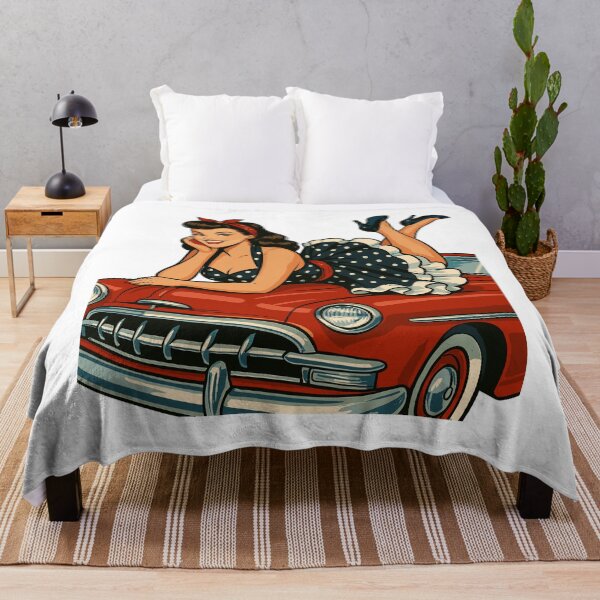 Item preview, Rockabilly pin-up on a vintage car in retro style designed and sold by Pineapple-Tree.
