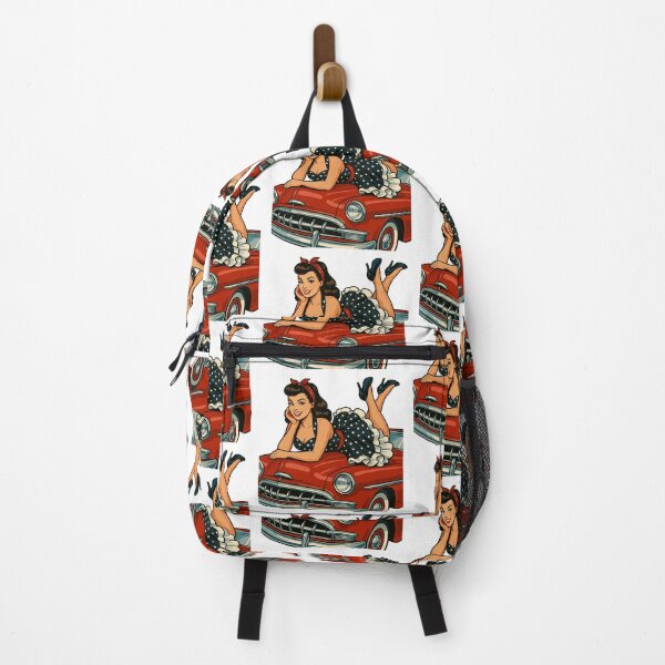 Aperçu de l'œuvre Pin-up rockabilly sur une voiture vintage dans un style rétro créée et vendue par Pineapple-Tree.