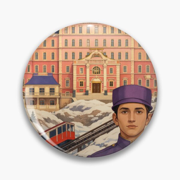 Item preview, Pink Hotel Bellboy Purple Uniform Snowy Mountain Poster designed and sold by Cine8.