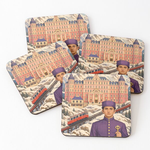 Item preview, Pink Hotel Bellboy Purple Uniform Snowy Mountain Poster designed and sold by Cine8.