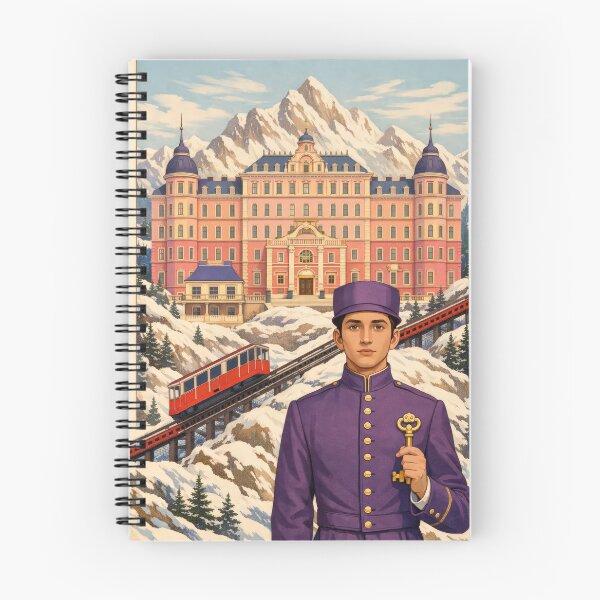 Item preview, Pink Hotel Bellboy Purple Uniform Snowy Mountain Poster designed and sold by Cine8.