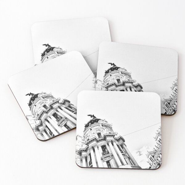 Item preview, Metropolis Building Madrid Black and White High Contrast Architecture Photo designed and sold by Feroz Pics.