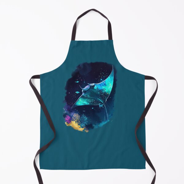Item preview, Bioluminescent watercolor manta ray midnight ocean teal glow marine art print designed and sold by icemanphotos.