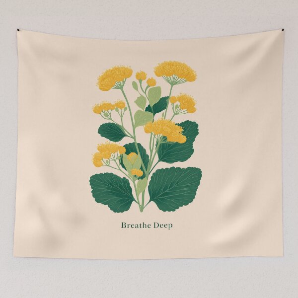 Item preview, Linden Blossom Breathe Deep – Minimal Botanical Illustration with Calm Typography designed and sold by BobaBunny76.