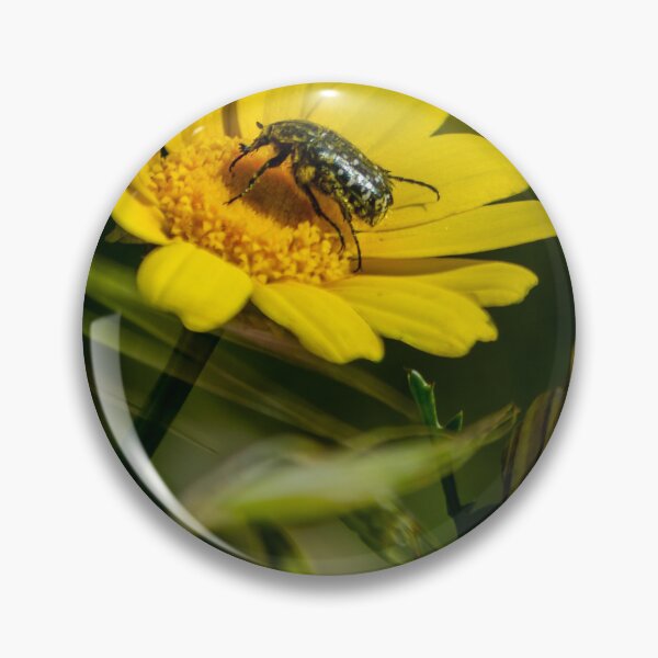 Item preview, Green Beetle on Yellow Daisy Flower Macro Photo Pollination Nature Close-Up Summer Garden designed and sold by Nmallia.