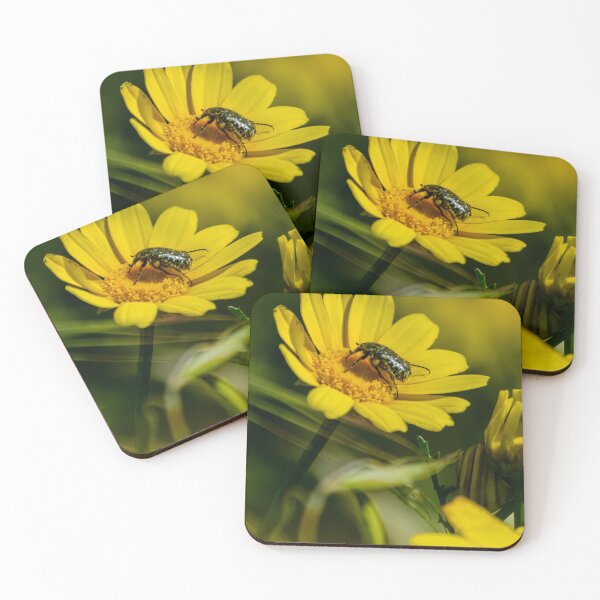 Item preview, Green Beetle on Yellow Daisy Flower Macro Photo Pollination Nature Close-Up Summer Garden designed and sold by Nmallia.