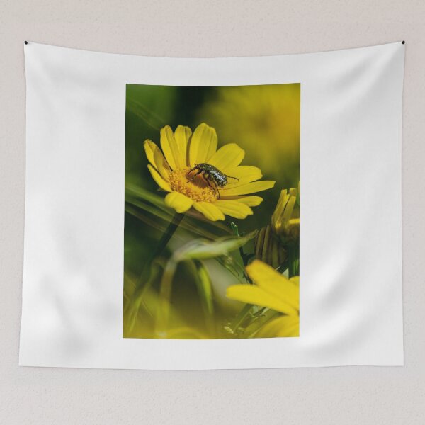 Item preview, Green Beetle on Yellow Daisy Flower Macro Photo Pollination Nature Close-Up Summer Garden designed and sold by Nmallia.