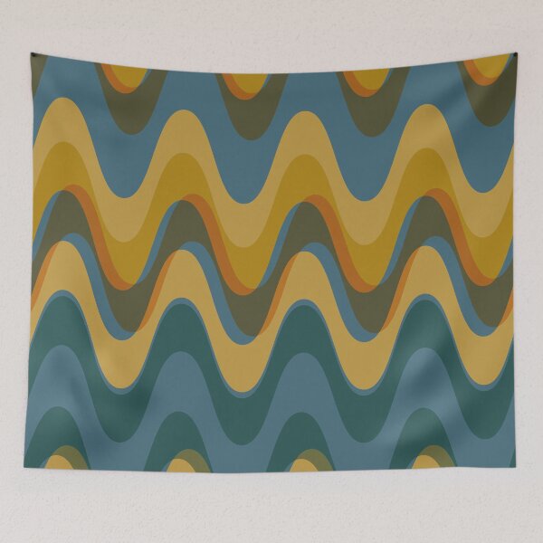 Item preview, Retro wave pattern - MCM mod geometric in blue and mustard yellow designed and sold by JMgraphic.